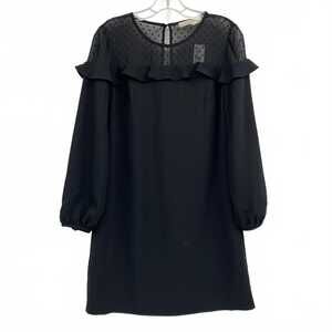 LOFT Black Mesh Polka Dot Neckline Mini Dress | Regular Size 2